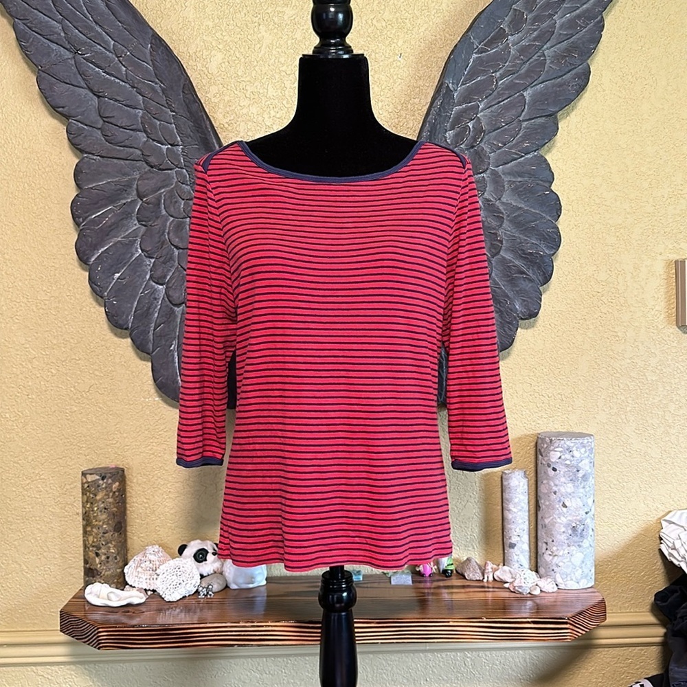 Lord & Taylor Strips 3/4 Sleeve Shirt